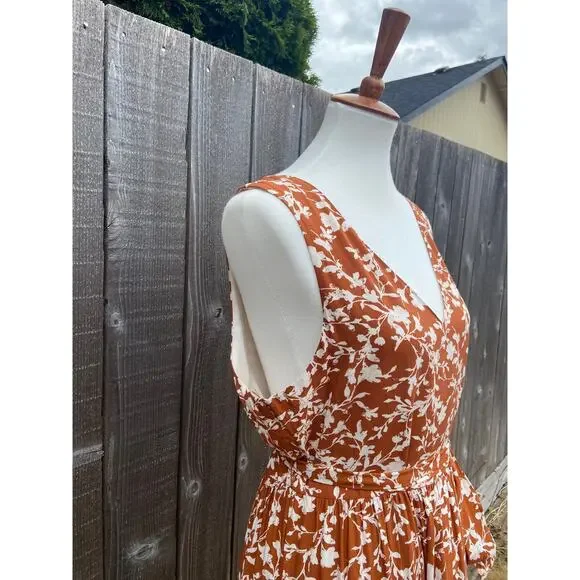 Cynthia Rowley Orange & White Floral Tied Waist Maxi Dress - Picture 9 of 12